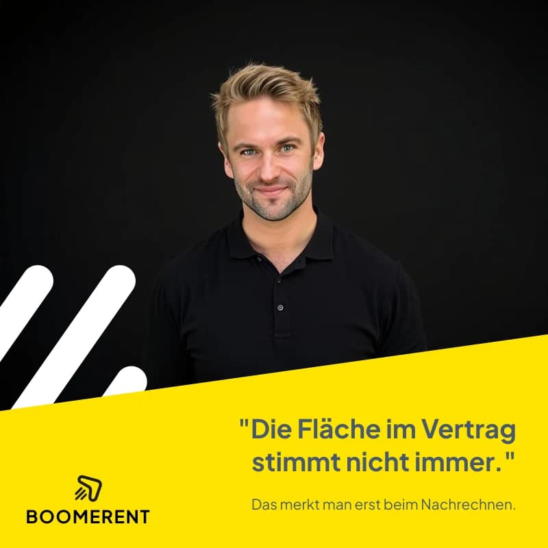 Dr. Ron van de Sand vor dunklem Hintergrund, daneben der Satz „Die Fläche im Vertrag stimmt nicht immer." und der Zusatz „Das merkt man erst beim Nachrechnen."